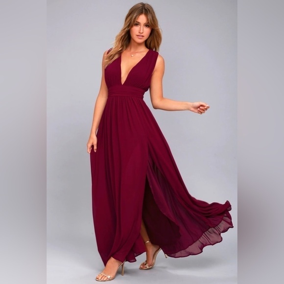 NWT LULUS Heavenly Hues Burgundy Maxi Dress - Picture 4 of 17